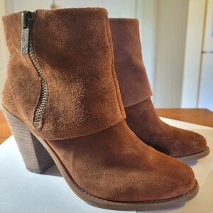 Jessica Simpson Brown Suede Booties 8.5 Leather Ankle Boots Zipper Heel Caufield